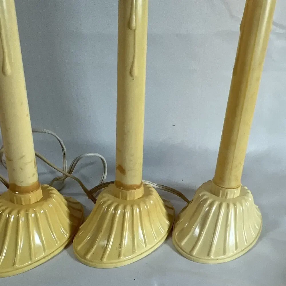 Vintage Set of 4 Plug-In Electric Christmas Window Candle Lights Holly Red Bows